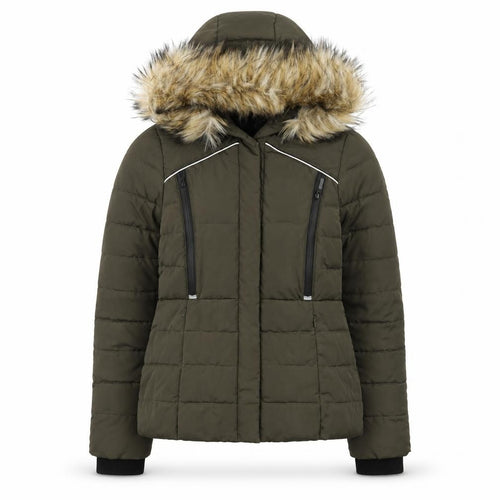 Superdry Women's Green Fur Trim Hooded Puffer Jacket Size S