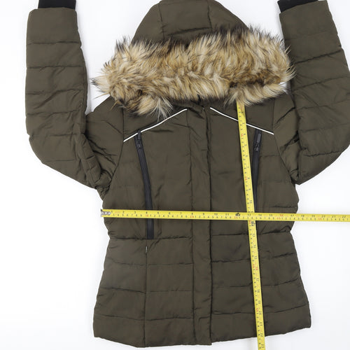 Superdry Women's Green Fur Trim Hooded Puffer Jacket Size S