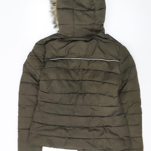 Superdry Women's Green Fur Trim Hooded Puffer Jacket Size S
