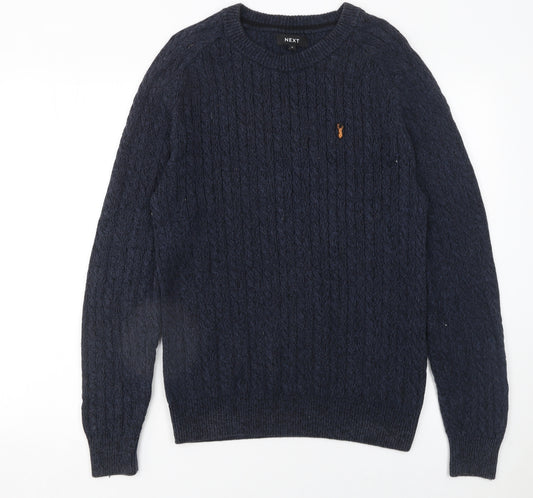 Next Men's Blue Cable-Knit Cotton Jumper M Crew Neck Classic Style