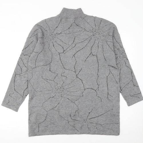 Studio Women's Grey Sequin Floral Mock Neck Long Sleeve Jumper One Size