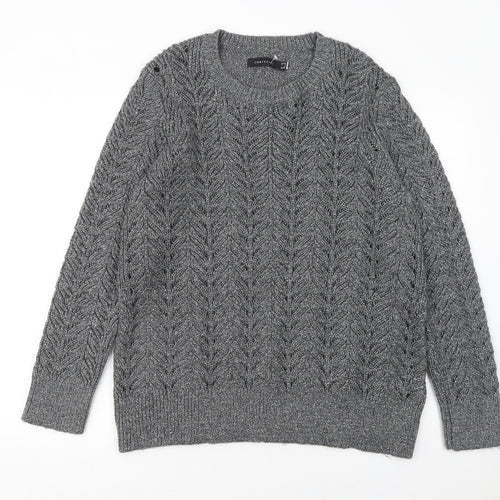 Cortefiel Women’s Grey Cable-Knit Crew Neck Pullover Jumper Size 16