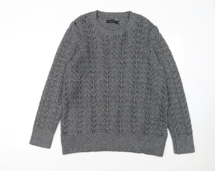 Cortefiel Women’s Grey Cable-Knit Crew Neck Pullover Jumper Size 16