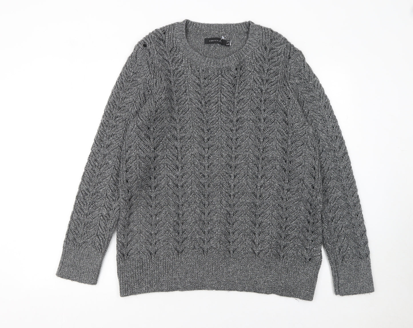 Cortefiel Women’s Grey Cable-Knit Crew Neck Pullover Jumper Size 16