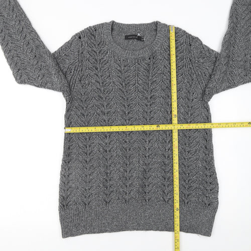 Cortefiel Women’s Grey Cable-Knit Crew Neck Pullover Jumper Size 16