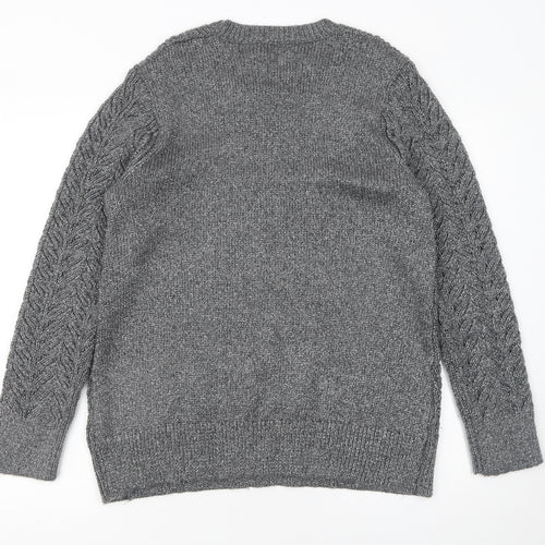 Cortefiel Women’s Grey Cable-Knit Crew Neck Pullover Jumper Size 16