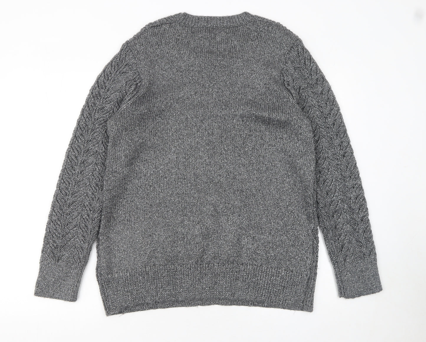 Cortefiel Women’s Grey Cable-Knit Crew Neck Pullover Jumper Size 16