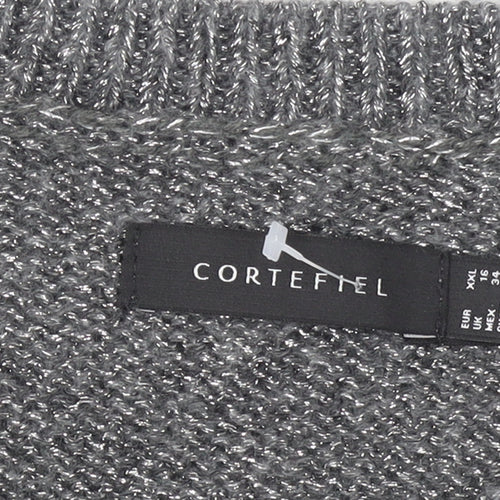 Cortefiel Women’s Grey Cable-Knit Crew Neck Pullover Jumper Size 16