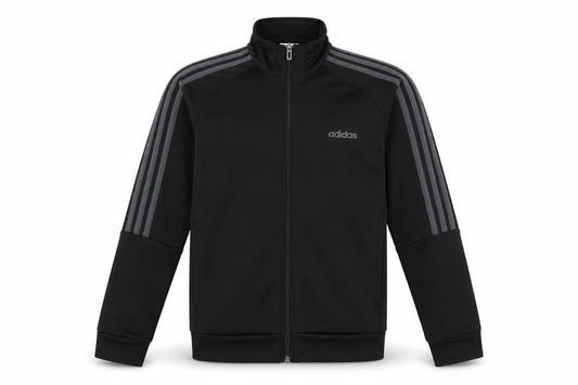 Front view of Adidas boys’ black 13-14 years track jacket full zip lightweight sports top