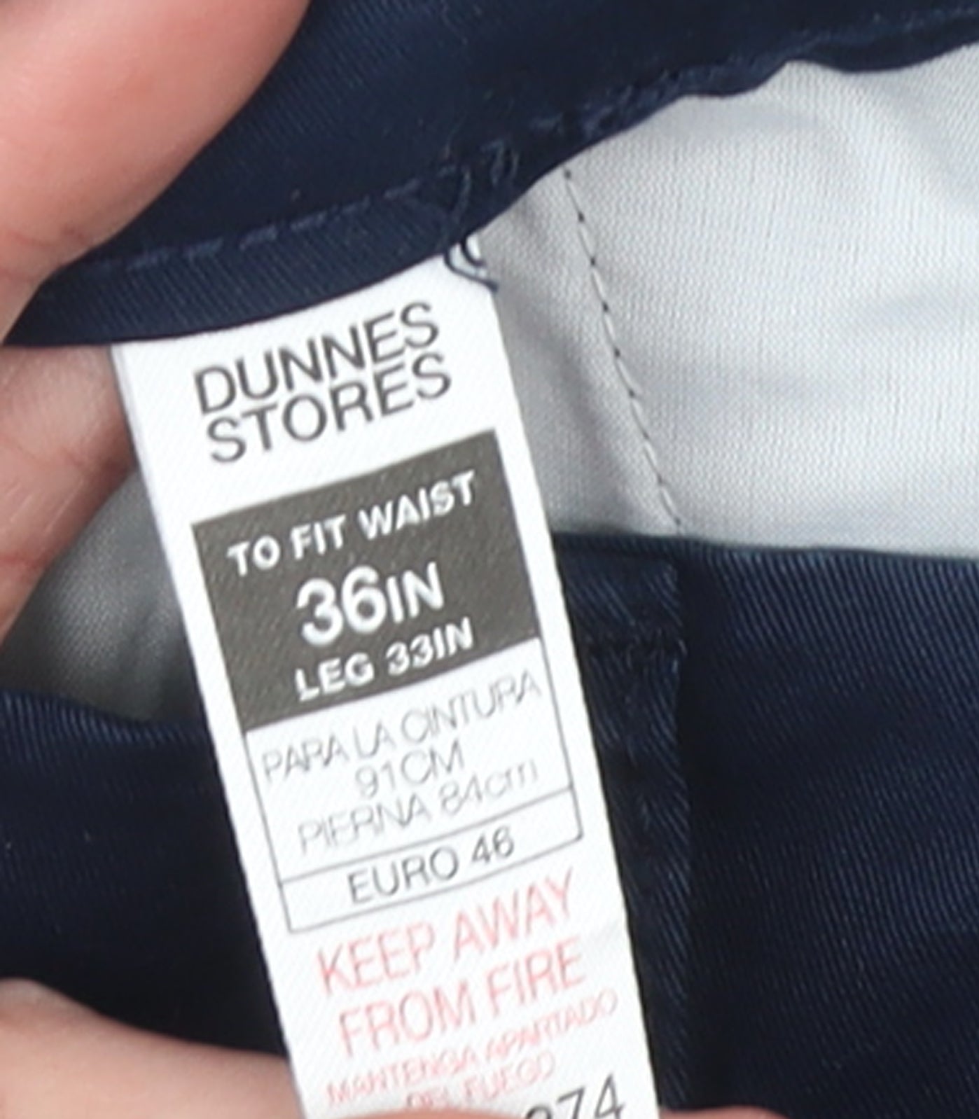 Dunnes Stores Men's Blue Chino Trousers 36W 33L Regular Fit