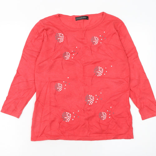 Just Elegance Women's Red Rhinestone Knit Pullover Jumper Size S