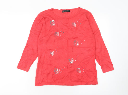 Just Elegance Women's Red Rhinestone Knit Pullover Jumper Size S