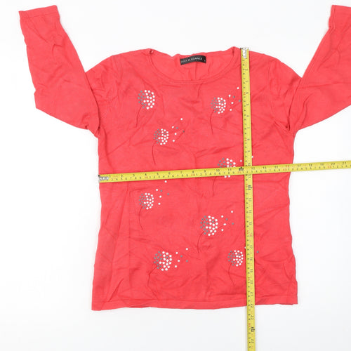 Just Elegance Women's Red Rhinestone Knit Pullover Jumper Size S