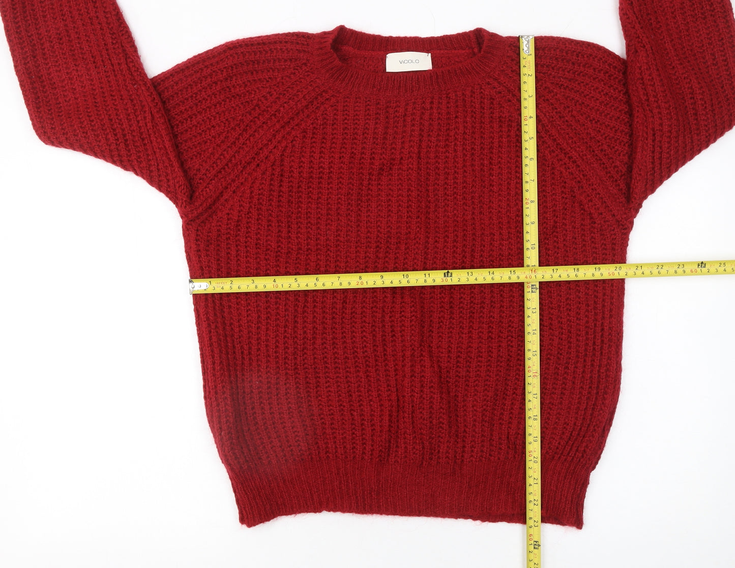 Vicolo Women's Red Chunky Knit Mohair Pullover Jumper Size S