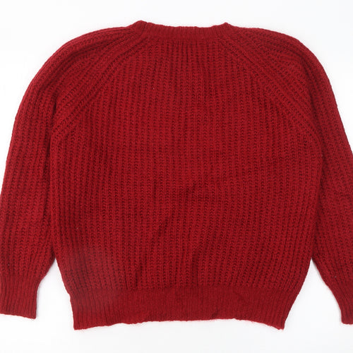 Vicolo Women's Red Chunky Knit Mohair Pullover Jumper Size S