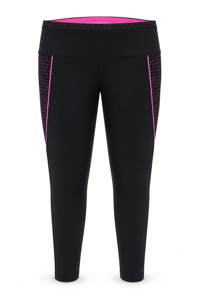 Front view of WorkOut Women Black Pink Large Leggings Nylon Stretch Activewear