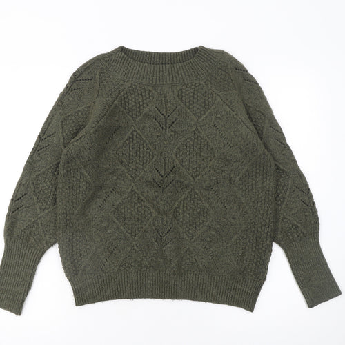 Marks and Spencer Women's Green Cable-Knit Jumper Size M