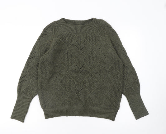 Marks and Spencer Women's Green Cable-Knit Jumper Size M