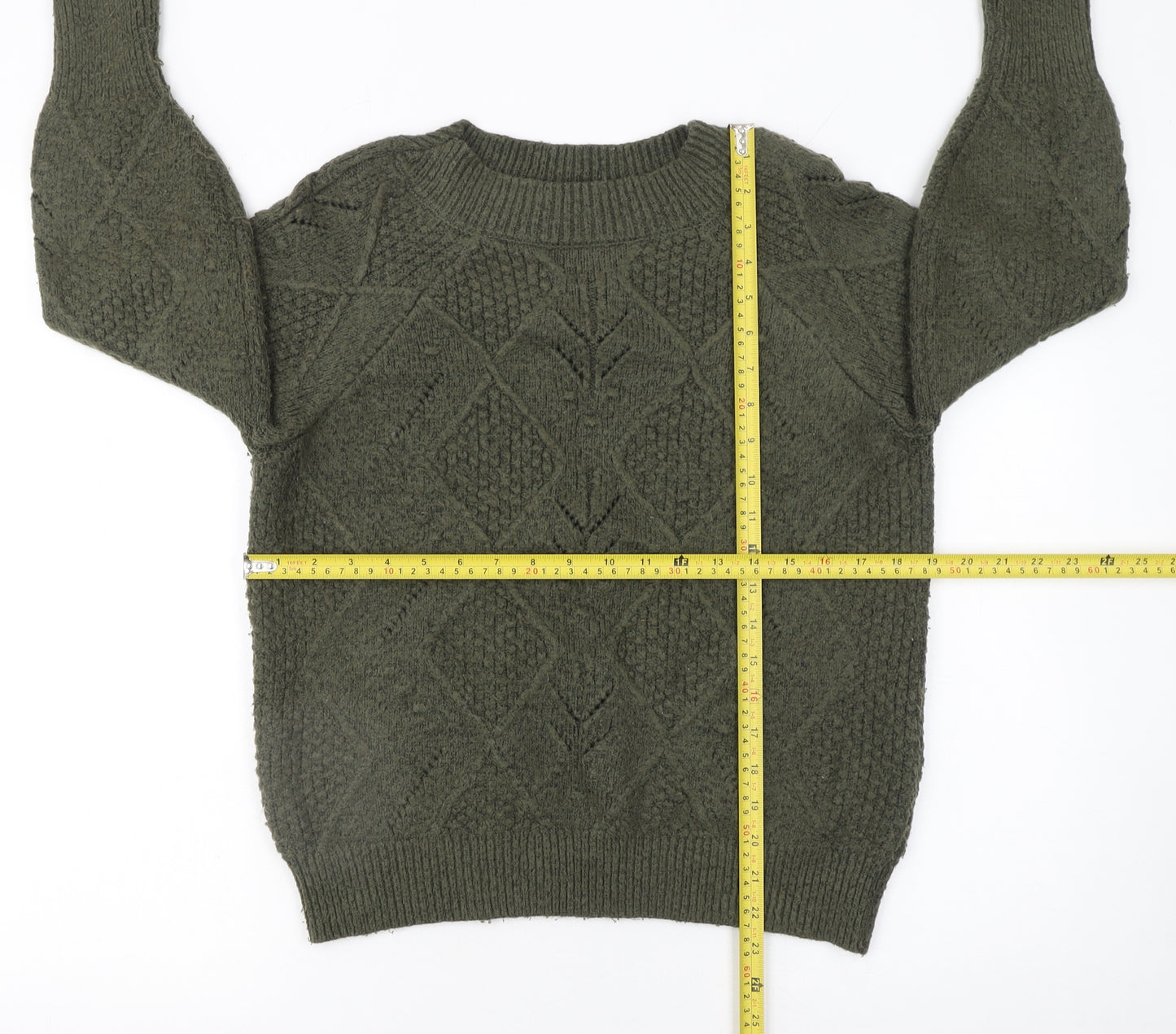 Marks and Spencer Women's Green Cable-Knit Jumper Size M