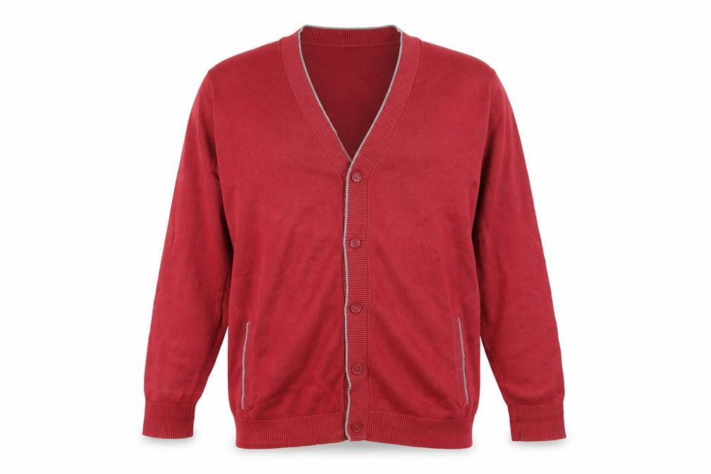 Front view of Gap Men's Red Cotton V-Neck Button Cardigan XL