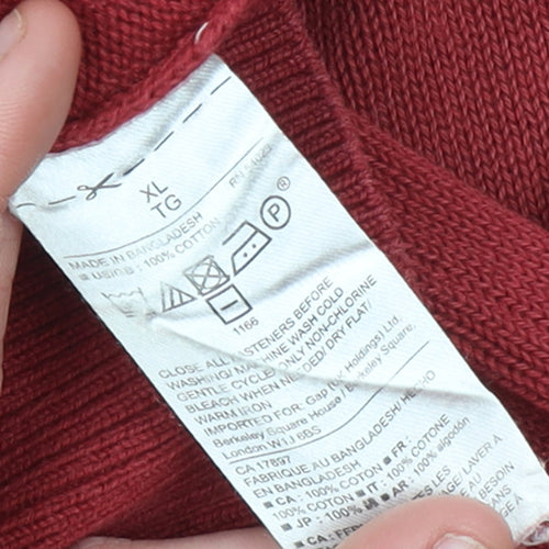 Gap Men's Red Cotton V-Neck Button Cardigan XL