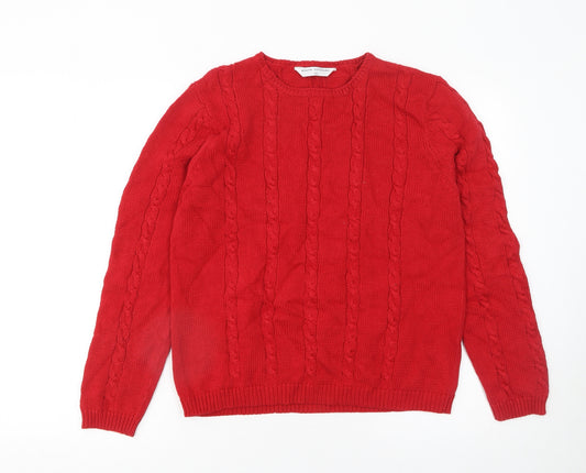 Alice Collins Women's Red Cable Knit Cotton Jumper Size 12