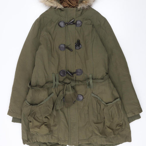 New Look Women’s Green Fur Trim Hooded Parka Coat Size 16