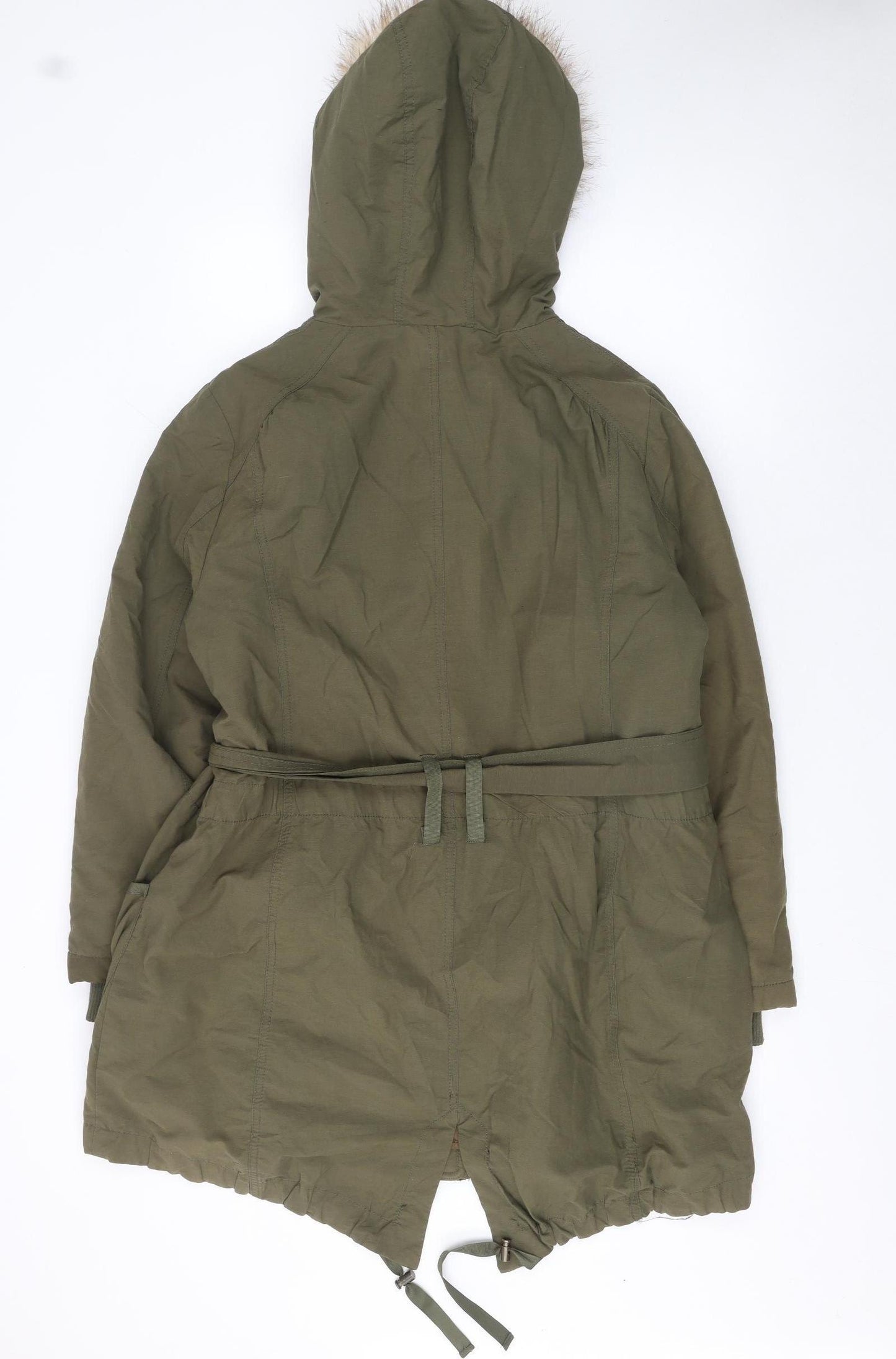 New Look Women’s Green Fur Trim Hooded Parka Coat Size 16