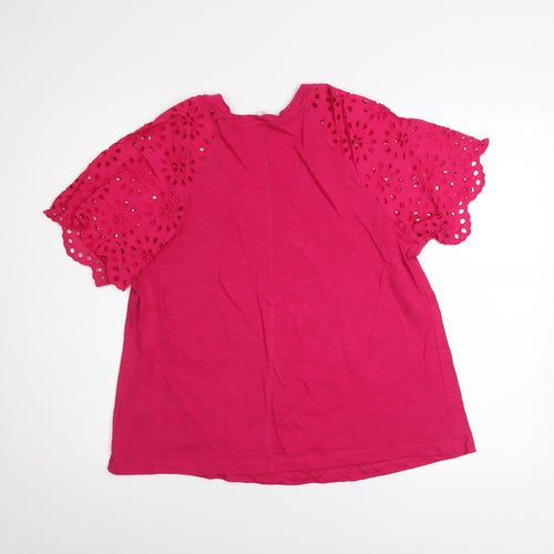 Marks and Spencer Women's Pink Cotton V-Neck Flutter Sleeve T-Shirt Size 12