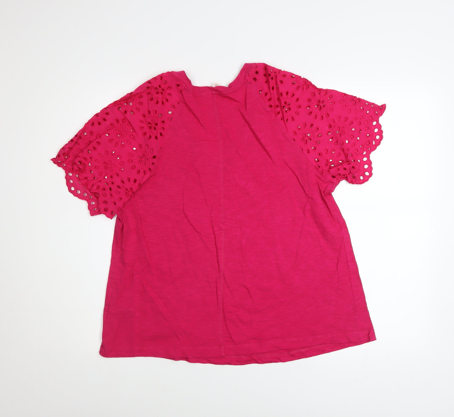 Marks and Spencer Women's Pink Cotton V-Neck Flutter Sleeve T-Shirt Size 12