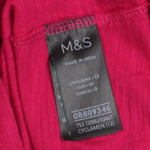 Marks and Spencer Women's Pink Cotton V-Neck Flutter Sleeve T-Shirt Size 12