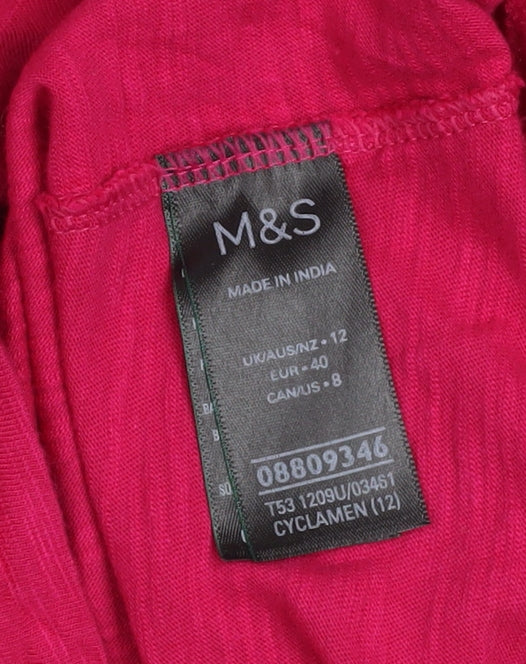 Marks and Spencer Women's Pink Cotton V-Neck Flutter Sleeve T-Shirt Size 12