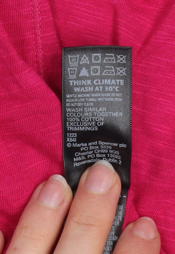 Marks and Spencer Women's Pink Cotton V-Neck Flutter Sleeve T-Shirt Size 12