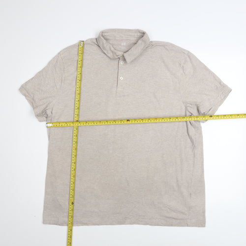 H&M Men Beige Slim Fit Cotton Polo Shirt Size 2XL Short Sleeve