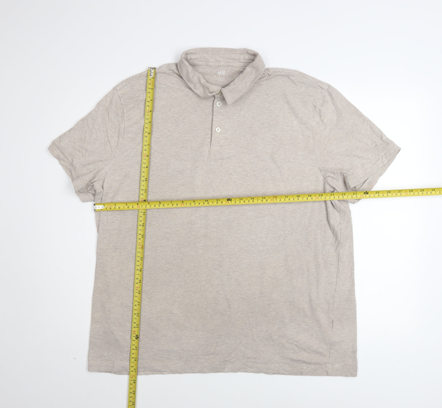 H&M Men Beige Slim Fit Cotton Polo Shirt Size 2XL Short Sleeve