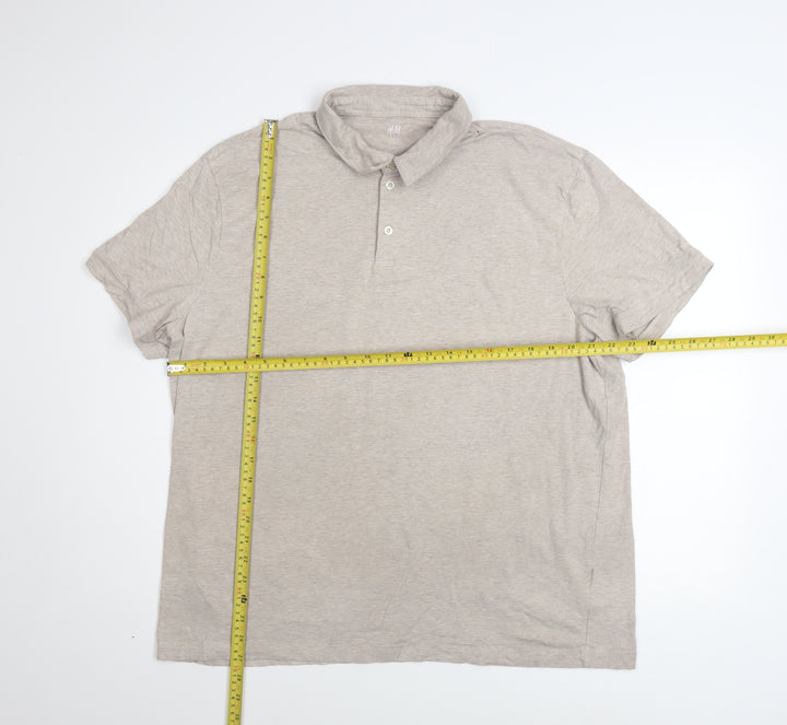 H&M Men Beige Slim Fit Cotton Polo Shirt Size 2XL Short Sleeve
