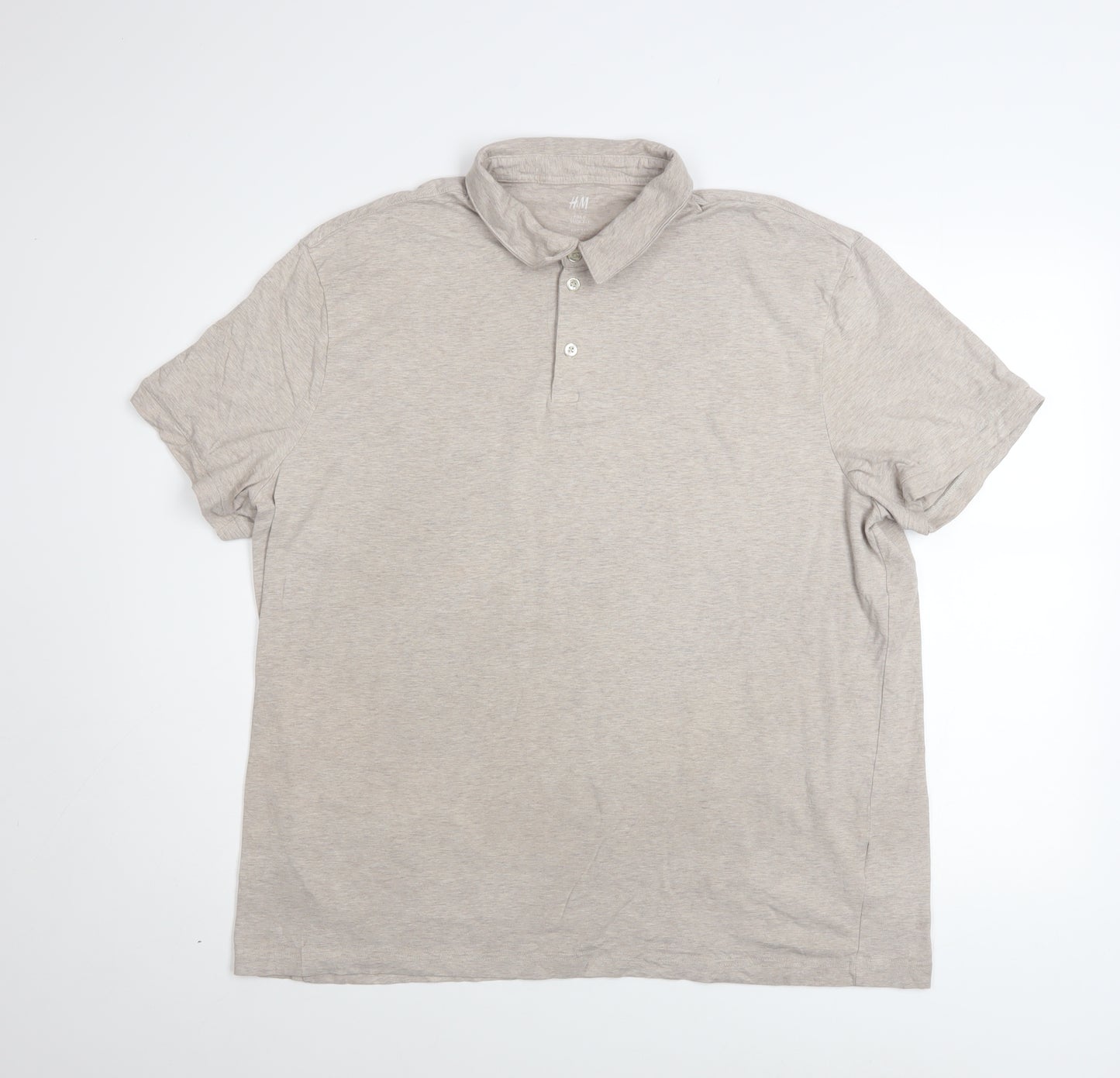H&M Men Beige Slim Fit Cotton Polo Shirt Size 2XL Short Sleeve