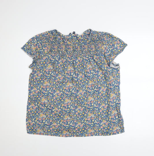 Next Women Blue Floral Cotton Short Sleeve Blouse Size 12