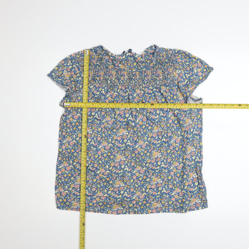 Next Women Blue Floral Cotton Short Sleeve Blouse Size 12
