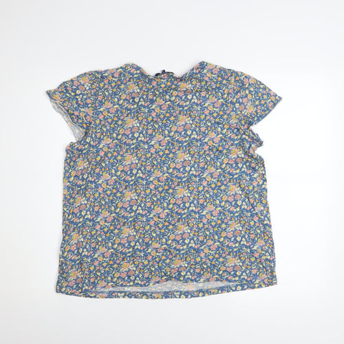 Next Women Blue Floral Cotton Short Sleeve Blouse Size 12