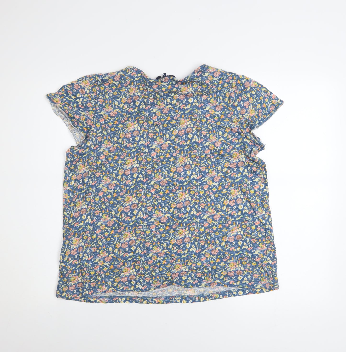 Next Women Blue Floral Cotton Short Sleeve Blouse Size 12