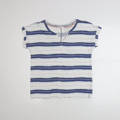 White Stuff Womens Blue Striped Cotton V-Neck Short Sleeve T-Shirt Size 10