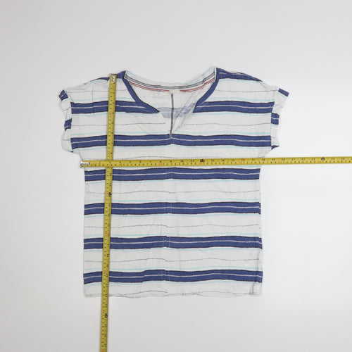 White Stuff Womens Blue Striped Cotton V-Neck Short Sleeve T-Shirt Size 10