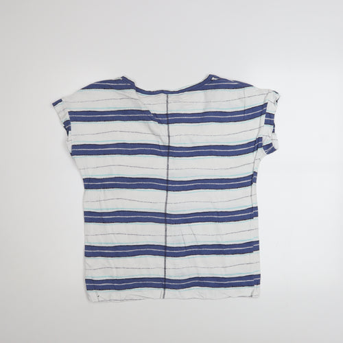 White Stuff Womens Blue Striped Cotton V-Neck Short Sleeve T-Shirt Size 10