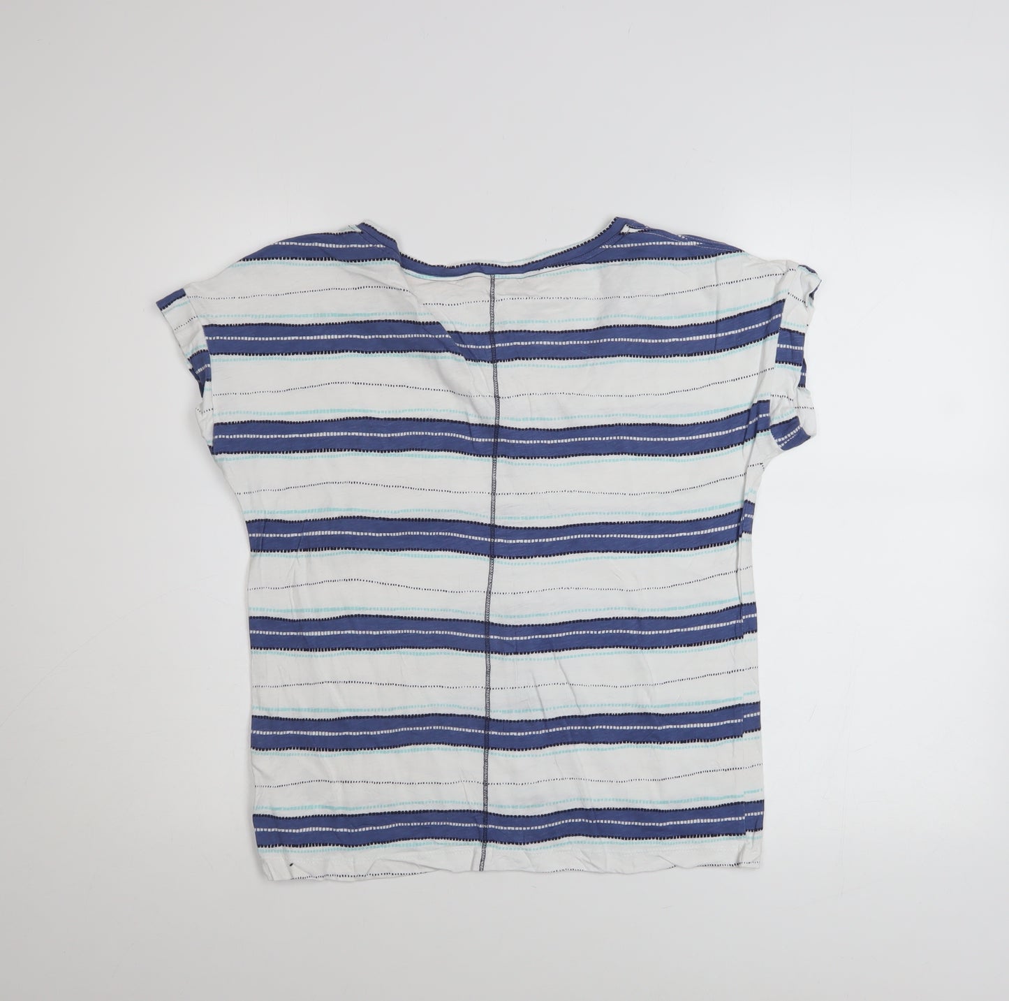 White Stuff Womens Blue Striped Cotton V-Neck Short Sleeve T-Shirt Size 10