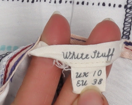 White Stuff Womens Blue Striped Cotton V-Neck Short Sleeve T-Shirt Size 10