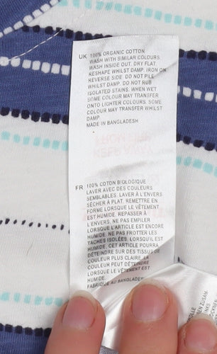 White Stuff Womens Blue Striped Cotton V-Neck Short Sleeve T-Shirt Size 10