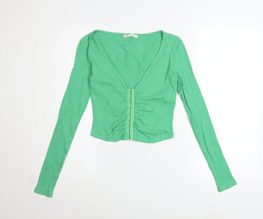 STR Womens Green Long Sleeve Cropped Button-Up Top Size M