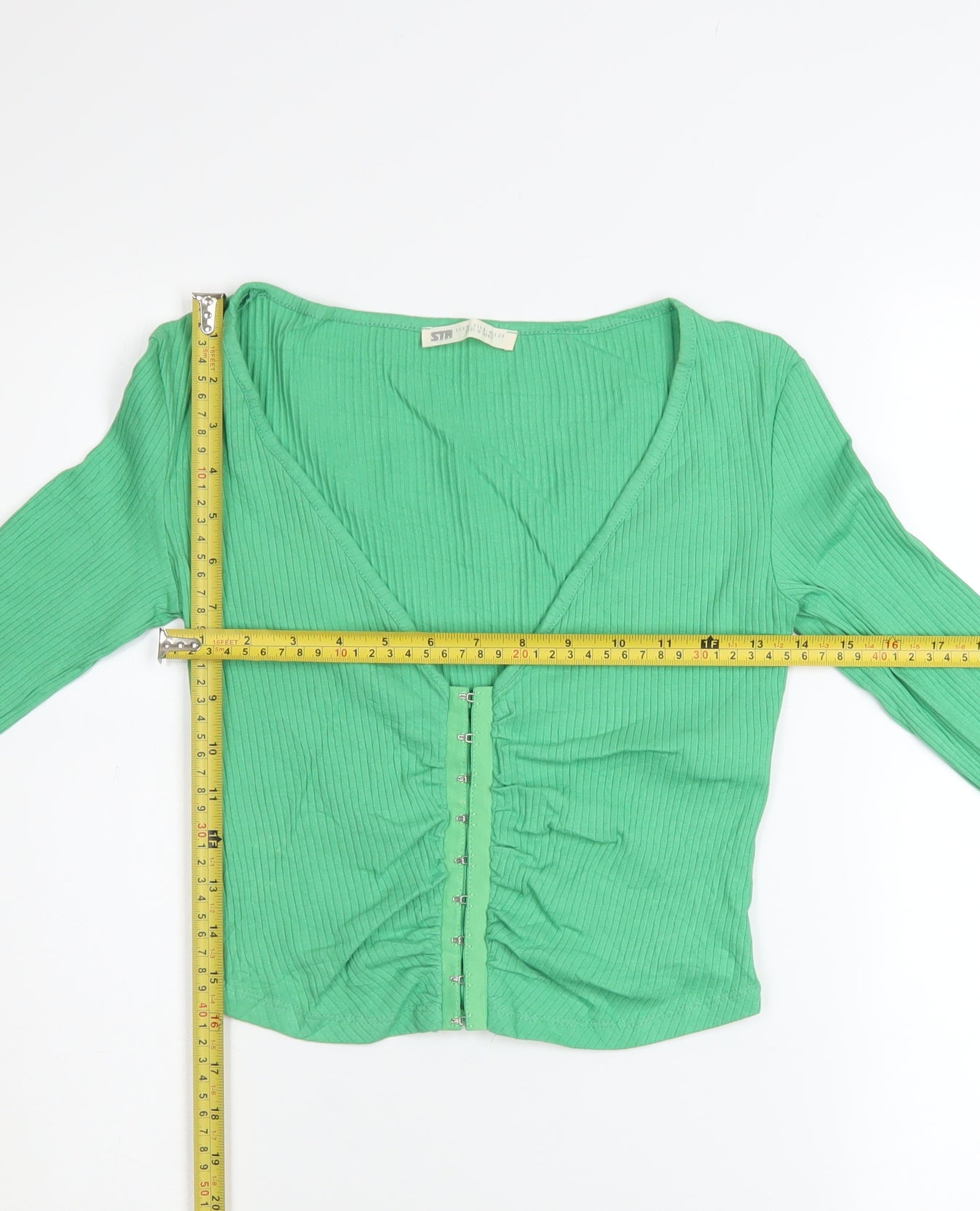 STR Womens Green Long Sleeve Cropped Button-Up Top Size M