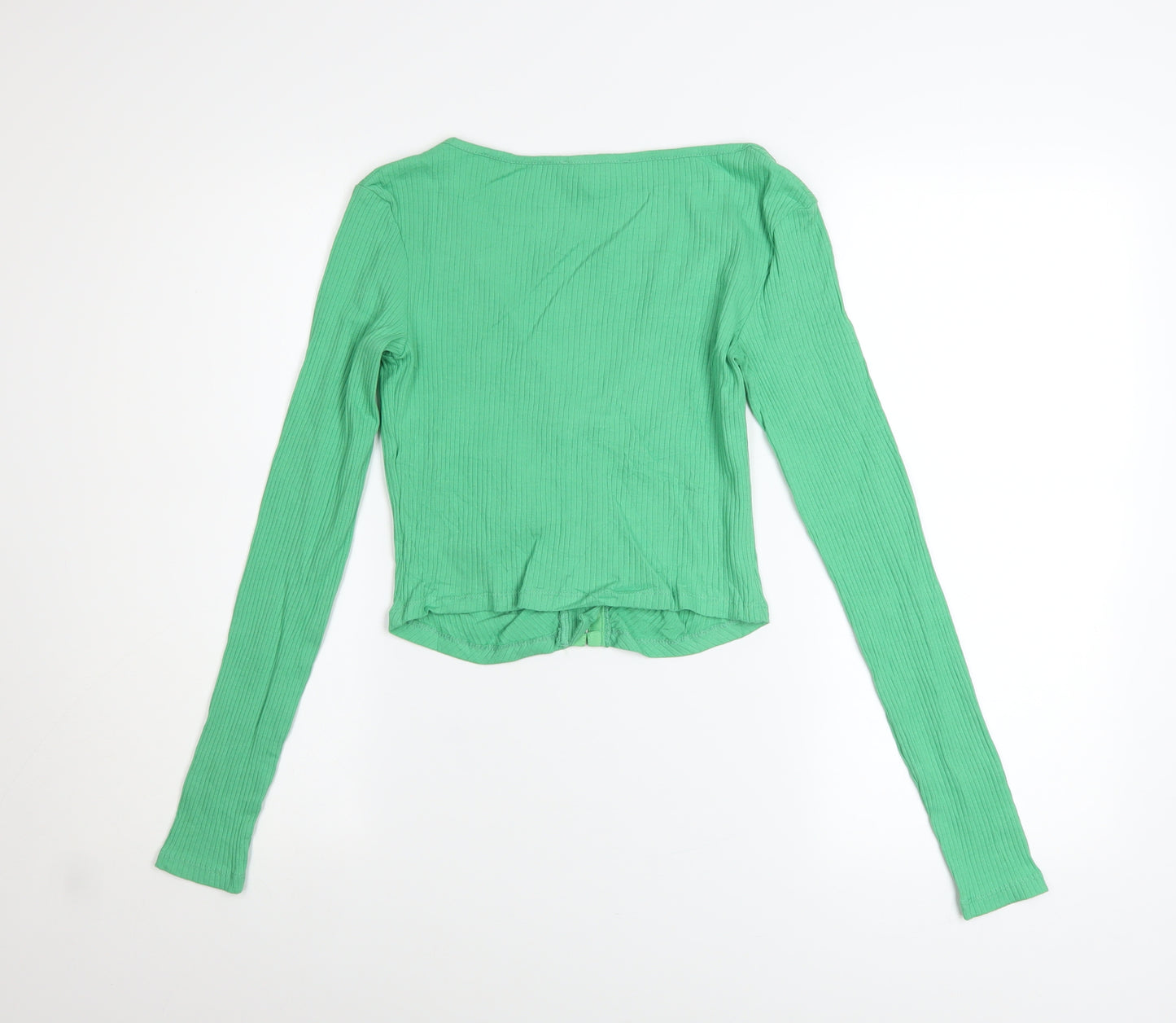 STR Womens Green Long Sleeve Cropped Button-Up Top Size M